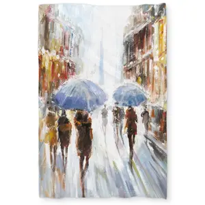 Begin Home Decor C1DCTXLW1T1QYO Abstract Rain in the City Modern Beige Twin Size Extra Long Duvet Cover - Home Decor