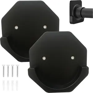 2pcs Adhesive Shower Curtain Rod Tension Holders, Shower Rod Mount Retainers, Easy Stick On Wall Rod Brackets White Holders With Screws Extra Support For Hanging In Bathroom Cloakroom