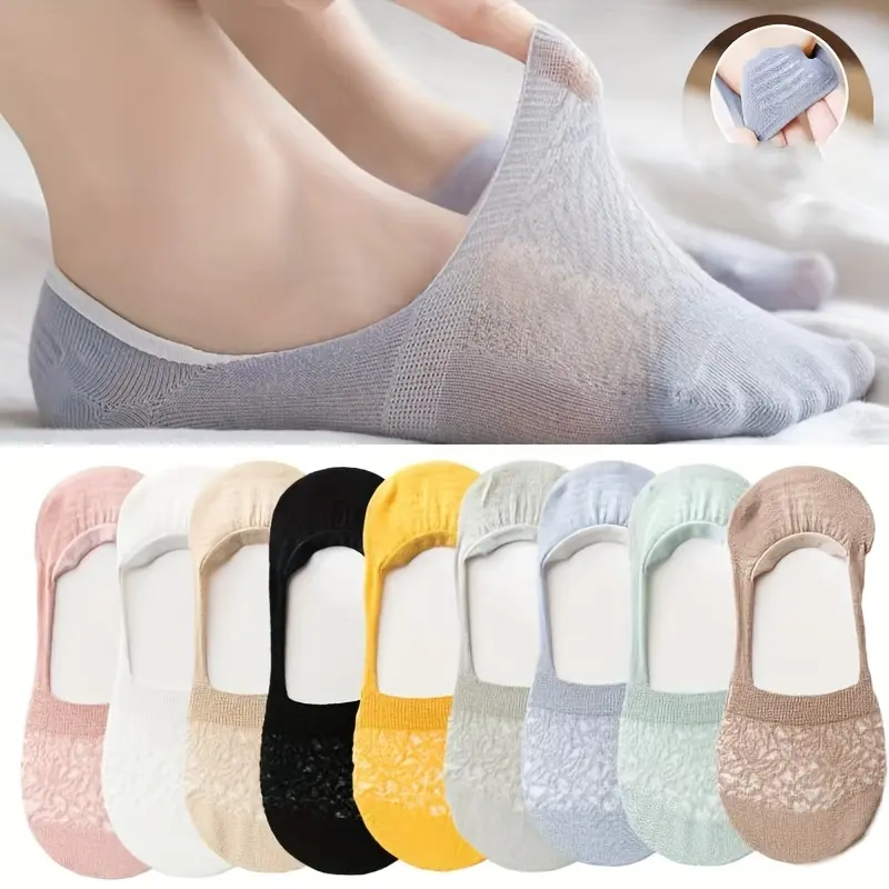 5 Pairs Of Women's Lace Boat Socks, Made Of Invisible Breathable Lining Made Of Pure Cotton, Will Not Squeeze The Toes, All Seasons Womenswear Comfort