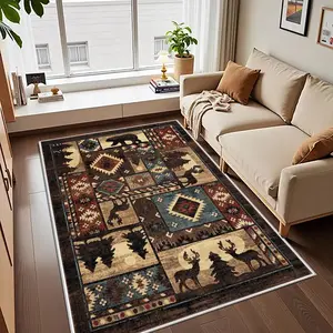 Crystal Velvet Forest Animal Geometric Rug, Waterproof, Soft Comfortable Mat, Door Mats, Kitchen, Living Room, Bedroom, Hallway