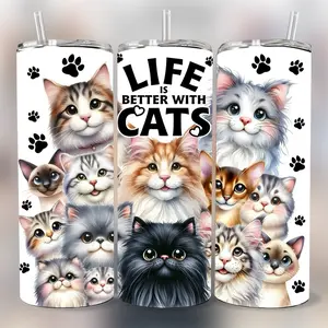 Life is better with Cats 20 oz Tumbler - BPA Free, stainless steel, Leak proof, durable, with clear lid