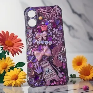 Glittery Pink Bow & Crown iPhone Case with 'GUTI LOVE' Text & Sparkling Gems for Stylish Protection Featuring Cute Design