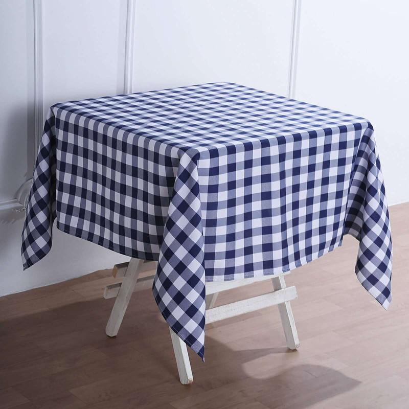 Polyester Square Tablecloth 54"x54" White/Navy Blue Checkered Buffalo Plaid Table Cover Polyester Square Tablecloth 54"x54" White/Navy Blue Checkered Buffalo Plaid Table Cover