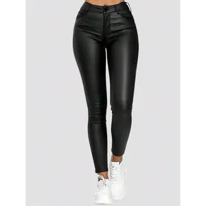 (New)NewRave Solid High Waist Slant Pockets PU Leather Party Skinny Pants Can be used with raincoat