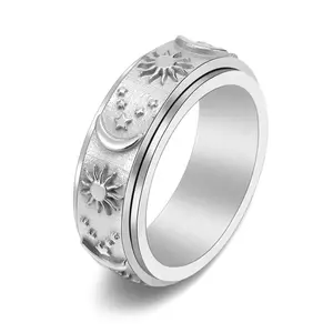 Rotating Relief Ring, Spinner Rings, Unisex Punk Style Stainless Steel Ring, Fashion Jewelry Accessories for Men & Women luck