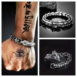 Viking Stainless Steel Dragon Chain Wristband Mens Punk Bracelet Metal Waterproof Substantial Weight
