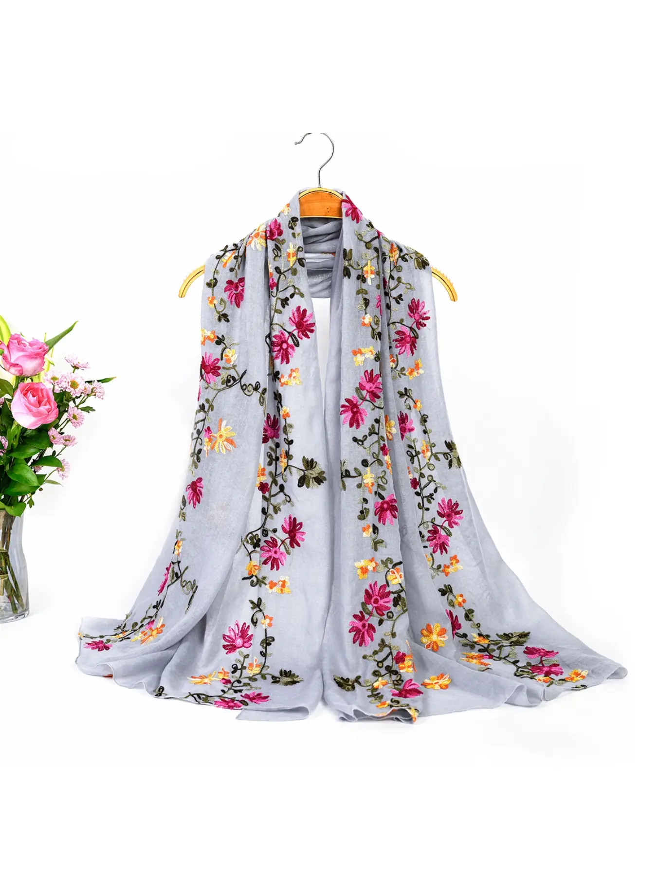 Embroidered Ethnic Style Flowered Summer Scarf Shawl Hemp Linen Versatile Four Seasons Scarf Boho Shawl Boho Shawl Wrap