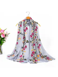Embroidered Ethnic Style Flowered Scarf Shawl Hemp Linen Versatile Four Seasons Scarf Boho Shawl