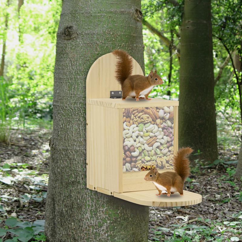 Squirrel Feeder Wood Squirrel Feeder House Cute Chipmunk Feeder Compact Wood Squirrel House Outdoor Squirrel Feeder Stand Easy Filling Squirrel Feeding Station for Yard Porch