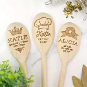 Wooden Spoon Engraved with Custom Text for Baking and Cooking, Perfect Housewarming or Wedding Gift for Autumn Cooking