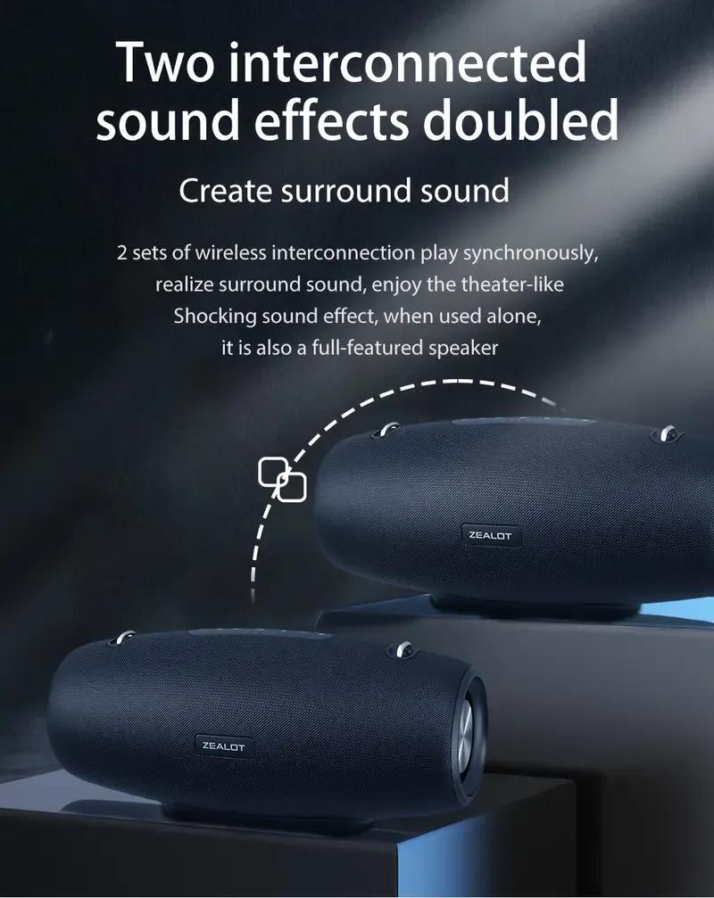 ZEALOTs S67 Portable Wireless Speaker, Large Power 60W High Volume Speaker, Waterproof Bluetooth-compatible Speaker for Outdoor, Indoor, Camping, Party, Portable Speakers