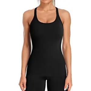 Ribbed Sports Tank Top with Built-In Bra