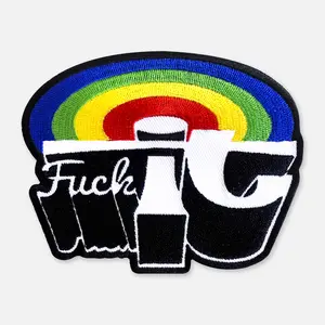 FUCKIT RAINBOW PATCH - Heavy Twill Embroidered Patch with Burly Overlock Stitch Border 4.25" x 3.25" Rich History of Drunk Behavior Design