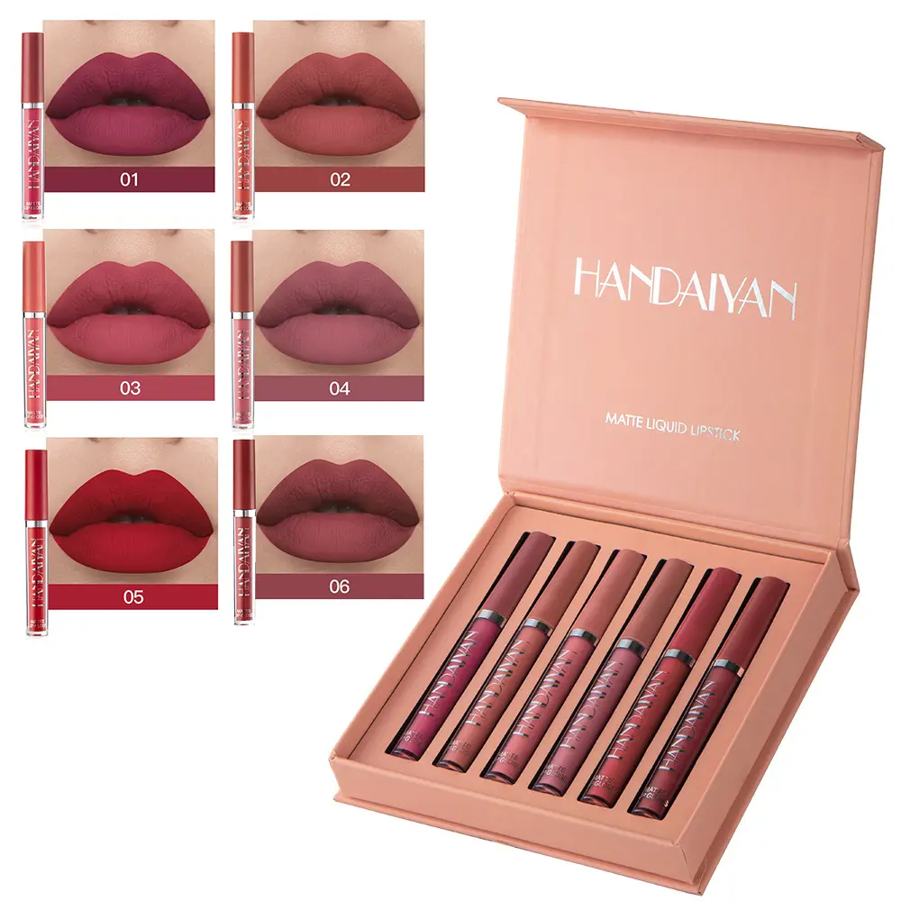 Long-lasting Matte Lip Gloss set, 6pcs Matte Liquid Lipstick, Waterproof Lip Glaze, Moisturizing Non-Stick Cup Nude Lipstick, suitable for all occasions, Great Gift Set for Girls, Valentine's Day gift Lip Care Kit Makeup Lip Stain