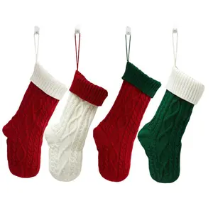 Warm Tacky Christmas Cross Border Color Block Thick Yarn Knitted Christmas Decoration Tree Hanging Embroidered Christmas Stocking Gift Bag