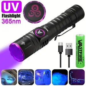 15W 3x LED 365nm UV Blacklight Flashlight - High-Intensity Ultraviolet Light for Invisible Ink, Resin Curing, Pet Stain Detection, and Fluorescent Inspection - Rechargeable Handheld Torch with 18650 Battery and TYPE-C USB Charging
