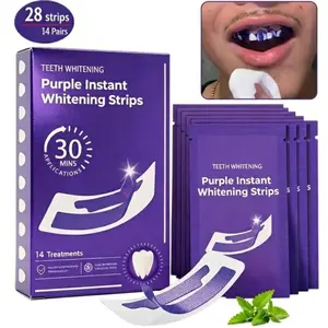 Purple Teeth Whitening Strips 14 Pairs – Peroxide-Free & Enamel Safe for Sensitive Teeth, No Pain Yellow Stain Corrector, Natural Color Enhancement for Brighter Smile, Daily & Travel Use #Summervibes whiten session