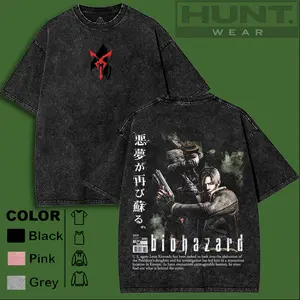 Resident Evil 4 Biohazard Hoodie & T-Shirt Leon Kennedy Graphic, Vintage Acid Wash Apparel, Survival Horror Game Merch, Japanese Aesthetic Pullover, Unisex Cotton Top