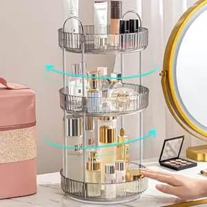 360° Rotating Space-Saving Cosmetic Organizer, Multi-Functional Storage Rack, Durable Layered Shelf for Living Room and Bathroom