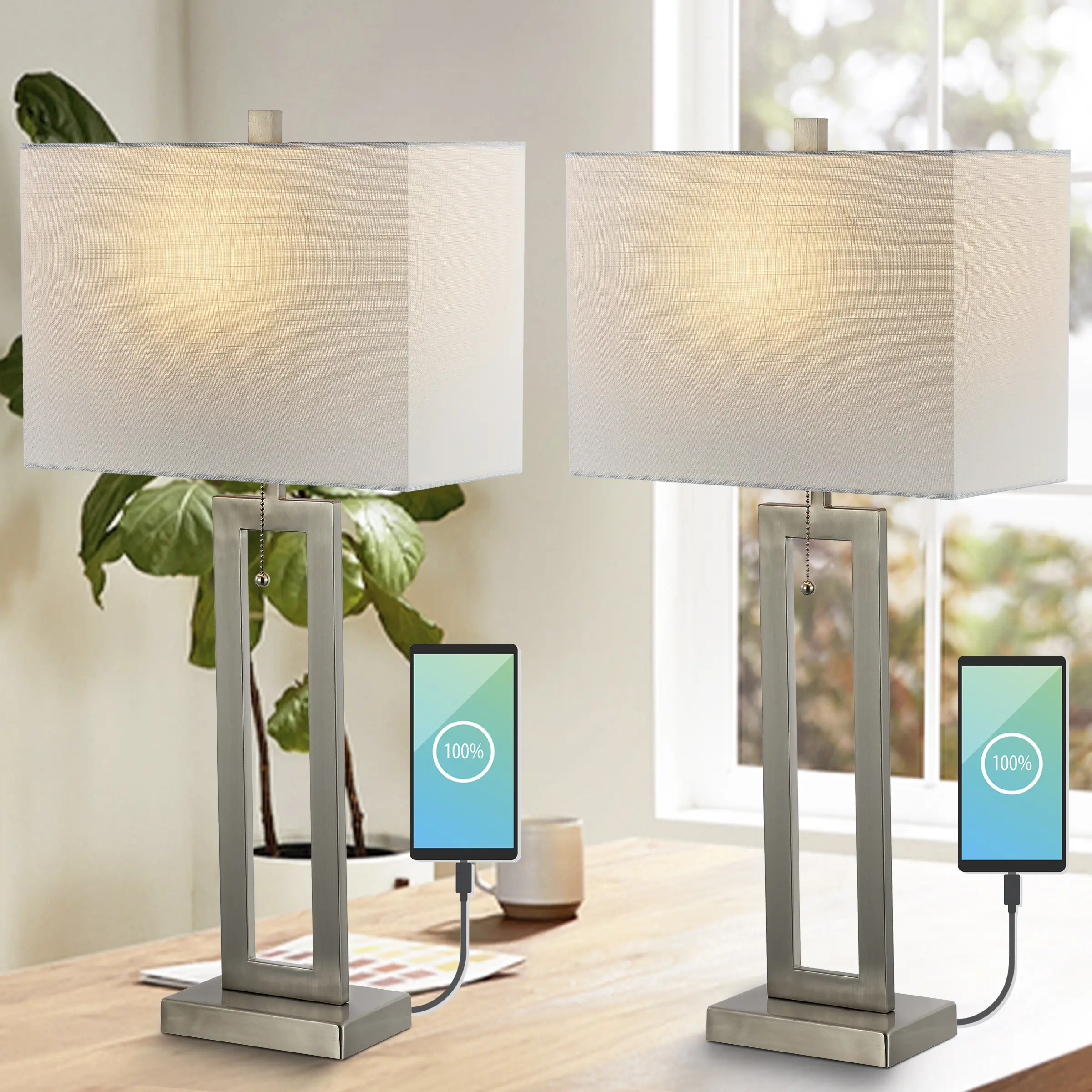 JONATHAN Y Sabrina Vintage Industrial Iron LED Decorative Table Lamp - Pull-Chain, USB Charging Port - for Bedroom, Living Room, Dorms, Decorative Lamp