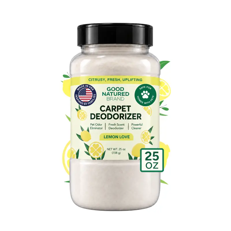 Good Natured Brand 25oz Carpet Deodorizer & Freshener Powder - Pet Odor Eliminator, Eco-Friendly Natural Lemon Scented Home Cleaning Supplies, Biodegradable Hypoallergenic Natural Cleaning Agents, Refill Bottle Compatible Pet Home Safe Cleaner