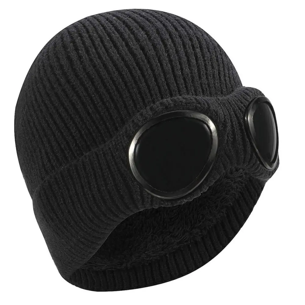 Humwam Unisex Solid Color Beanie with Goggle Cutout - Soft Casual Winter Knit Hat, Trendy Fashion Headwear for Men & Women, Machine Washable Cold Weather Accessory