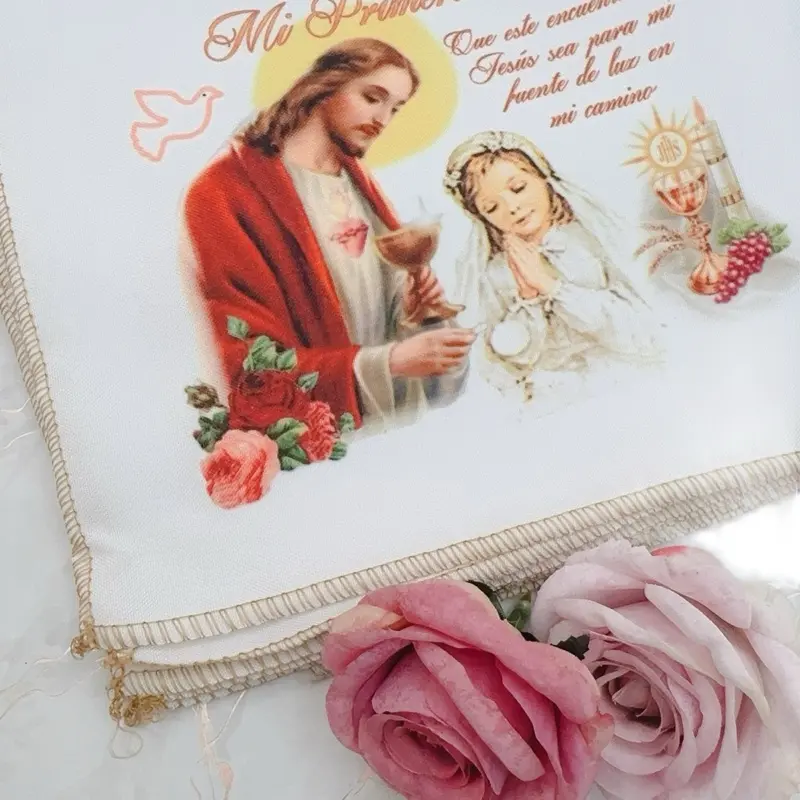 12pcs 10x10in 100% Polyester Decorative Screen-Printed Disposable First Communion Napkins - Clean Pro Look, for Religious Ceremony, Festive Party Tableware Supplies, Disposable Napkins Keep Cleanup Easy