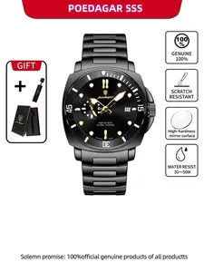 POEDAGAR Men's Fashion Quartz Watch - Stainless Steel Strap Night Light, Waterproof Men's Watch Date Week Business and Leisure Men's Watch High Quality Stainless Steel Strap Gift Preferred Business Fashion Watches