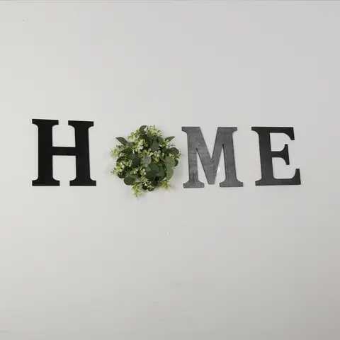 Rustic Wooden Letter Home Sign with 11.8" Diameter Artificial Eucalyptus Wreath - Hanging Farmhouse Wall Art, Home Decor Products, Indoor Decoration, Entryway Decor Gift