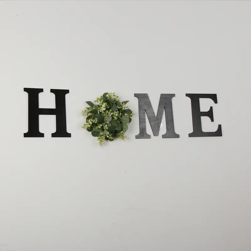 Rustic Wooden Letter Home Sign with 11.8" Diameter Artificial Eucalyptus Wreath - Hanging Farmhouse Wall Art, Home Decor Products, Indoor Decoration, Entryway Decor Gift