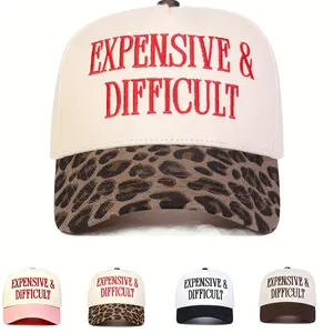 2-Pack Deal Save  Expensive & Difficult Slogan Baseball Cap, Leopard Patchwork Trucker Hat, Unisex Adjustable Sun Hat for Streetwear