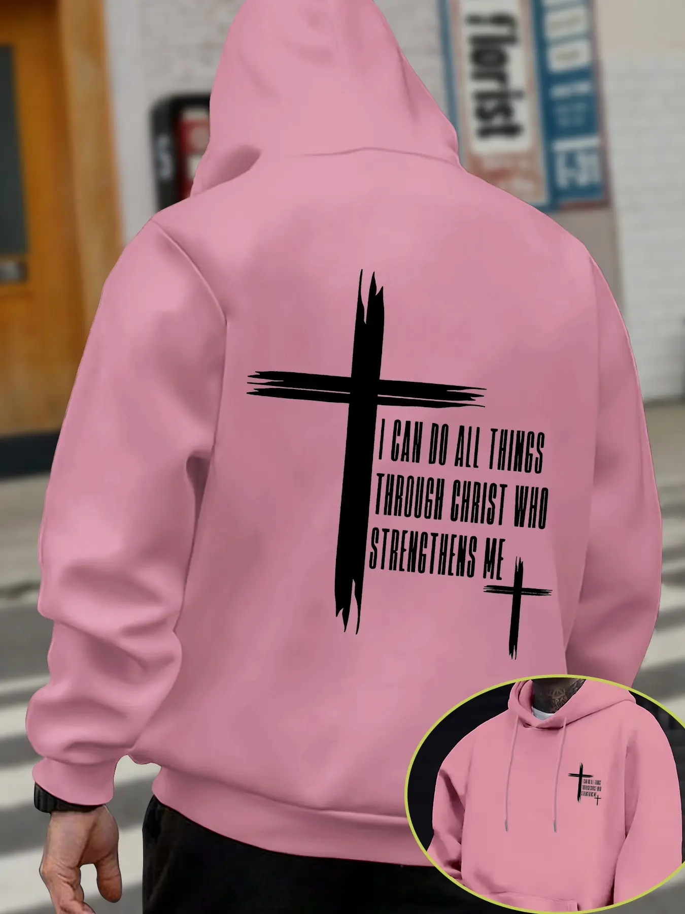 Men's Fashion Religious Theme Printed Casual Long Sleeve Drawstring Graphic Hoodie, Adjustable Drawstring, Front Kangaroo Pocket, Fall & Winter Streetwear, Graphic Hoodies