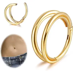 Cassieca  14G Titanium Belly Button Ring, G23 Titanium Hinged Clicker Hoop Belly Ring Hinged Seamless Hoop 10mm/12mm Double Layered Body Piercing Jewelry for Women Men Septum Ring Nose Hoop