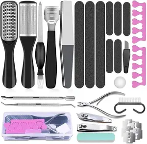 Tools for Feet, 30 in 1 Foot Scrubber Manicure Kit for Women Men, Stainless Steel Foot File Foot SPA, Professional Callus Remover Skin Tag, Included Nail Toenail Clipper File Foot Rasp