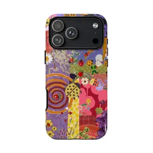 Colorful Floral and Ladybug Pattern Tough Phone Case, Vibrant, Artistic Design for a Fun, Nature-Inspired Look, aesthetic gift