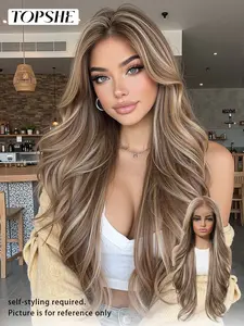Topshe Lace Front Wig 13x6 Brown Silver Highlight Lace Front Wig Curly, Natural Fluffy Glueless Wigs, Natural Lightweight, Daily Wear
