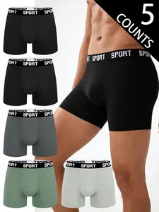 5 pcs Men's solid color long's underwear, Breathable quick drying elastic waistband sports pants, Suitable for daily wear and exercise fitness of male compatriots, Comfortable and slim fitting men's long underwear, Suitable for weddings.