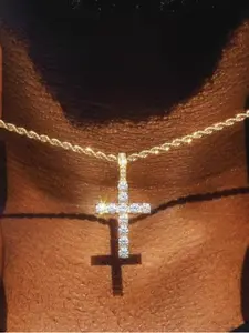 Elegant Zircon Cross Necklace for Men, Faith Jewelry, Perfect Gift Choice, Festival Wear, Holiday Present, Stylish Design, Modern Versatile Accessories, Jewelry Accessory