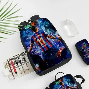 RAPH Football Star Printed Backpack Three Piece Set Backpack Lunch Bag Pencil Bag for Football Fans Students School Travel Sports Backpack Set Lightweight Durable Aesthetic Campus Daily Use Gift for Boys Girls Teen School Bag