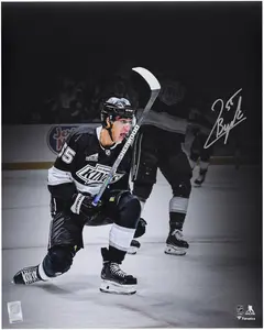 Quinton Byfield Los Angeles Kings Autographed 16" x 20" Black Jersey Celebration Spotlight Photograph - Fanatics Authentic Certified