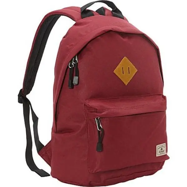 212 MAIN Vintage Burgundy Travel Backpack - Classic Backpack Design, Polyester Fabric, Streamlined Silhouette, Square Detail, Easy-Access Functional Pockets, Front Pocket, Hidden Zipper