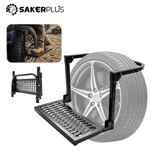 SakerPlus Heavy-Duty Foldable Tire Step - 350 lbs Capacity, Non-Slip, Adjustable Tire-Mounted Step for Trucks, SUVs - Ideal for Roof Cargo Access, Vehicle Washing