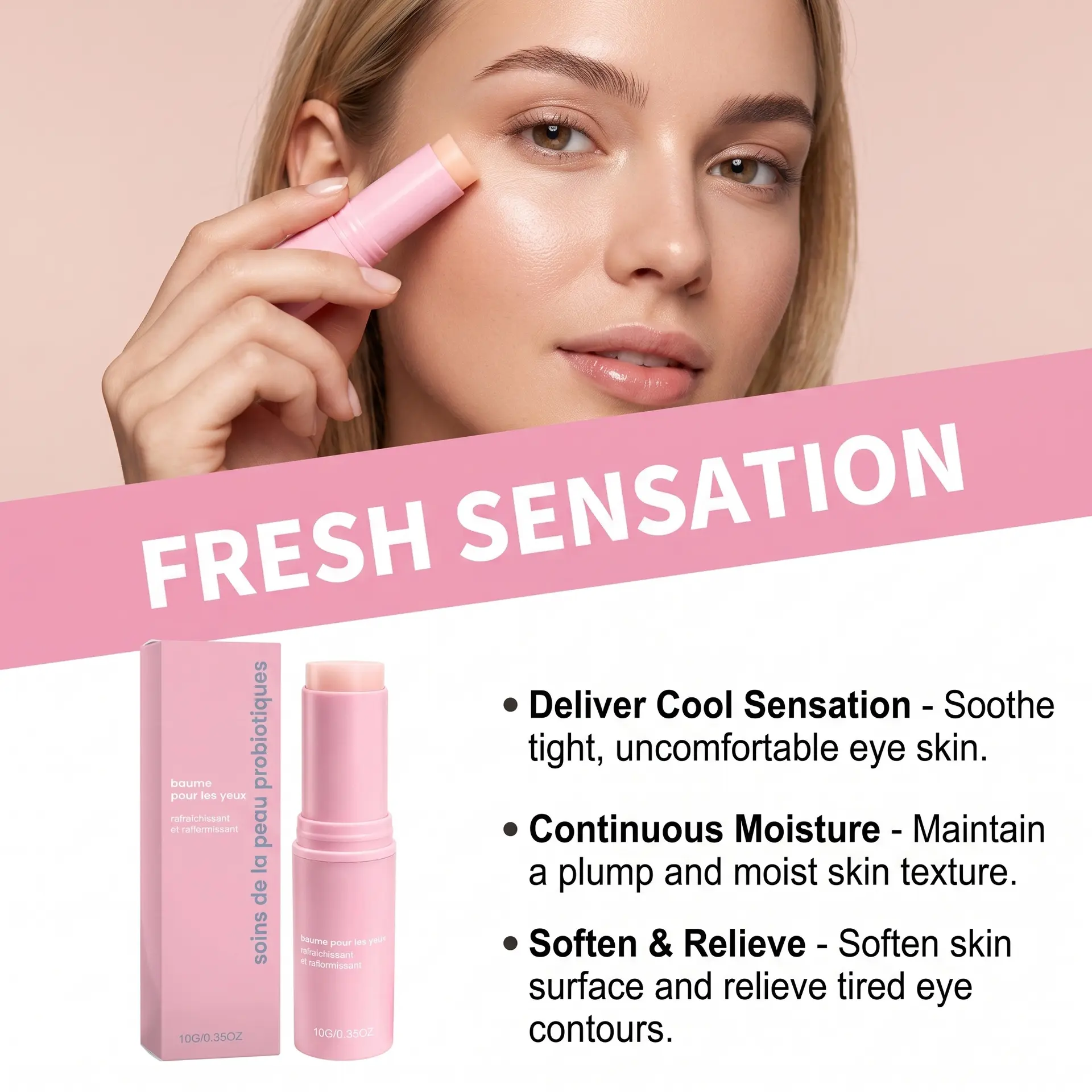 New Product Moisturizing Nourishing Eye Balm Rotating Stick - 10g Portable Dry Skin Skincare, Hydrates, Soothes, Swipe-On Multi-Use Treatment for Eye Area, Face Daily Care, Moisturizer