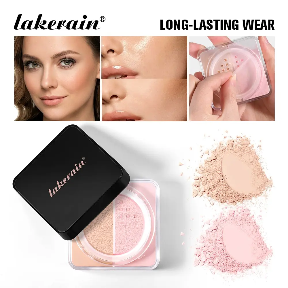 lakerain 1 Count Dual Tone Setting Powder 2-in-1 Brightening Correcting Versatile Powder, Brightening Powders, Long-Lasting Oil Control Pore Blurring, Lightweight for a Matte Finish, Ideal for Oily/Combination Skin All-Day Wear Matte Pressed Powder
