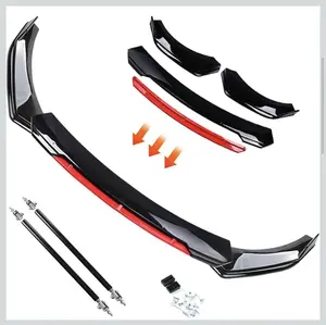 Black & Red Universal Adjustable Car Front Bumper Lip Splitter Compatible Most Vehicle