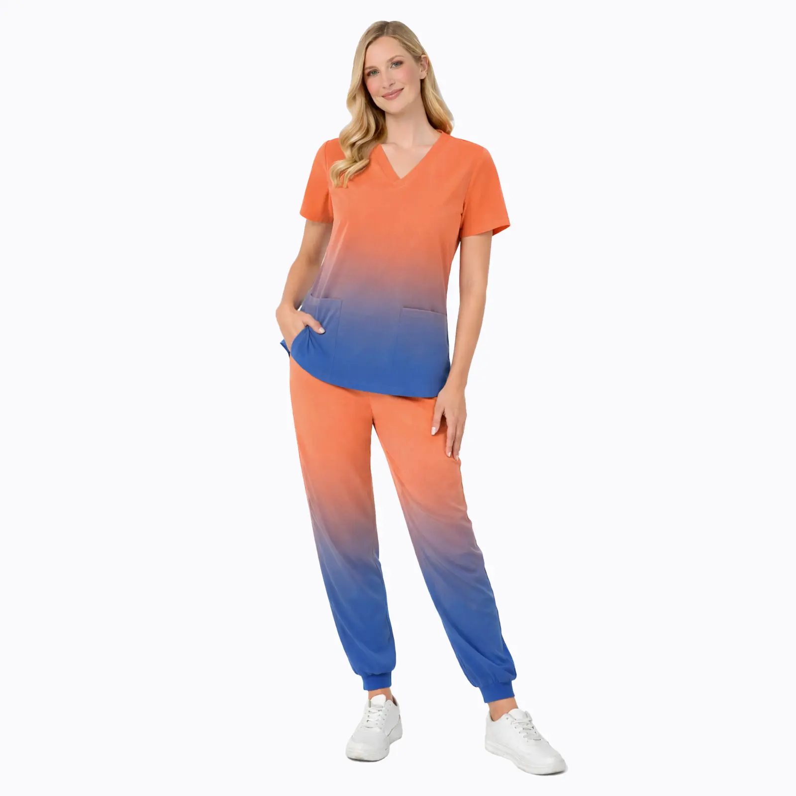 Cimmuovere Scrubs for Women Set Medical Uniform V-Neck Top & Straight Leg Pants with 4 Pockets Unisex Workwear Gradient Colors uniformed enfer meria scrub  stok 956 Lace Mini Skirt Set with Crop Top Sleeveless Up Tank Skirt Set Lead Apron Thyroid Shield