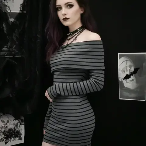 Women's Fall Winter Knit Striped Bodycon Dress, Fashion off Shoulder One-Shoulder Asymmetrical Long Sleeve, Casual Elegant Style Chic Night Out Clothes