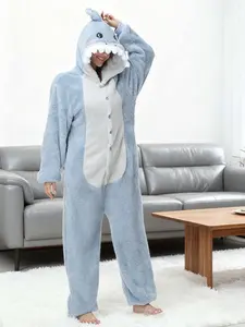 design Comfortable animal bodysuit, adult size, plush fleece animal costume pajamas with hood, suitable for cosplay loungewear, soft and comfortable fabric, unisex fit, cute long-sleeved button top with a loose fit.
