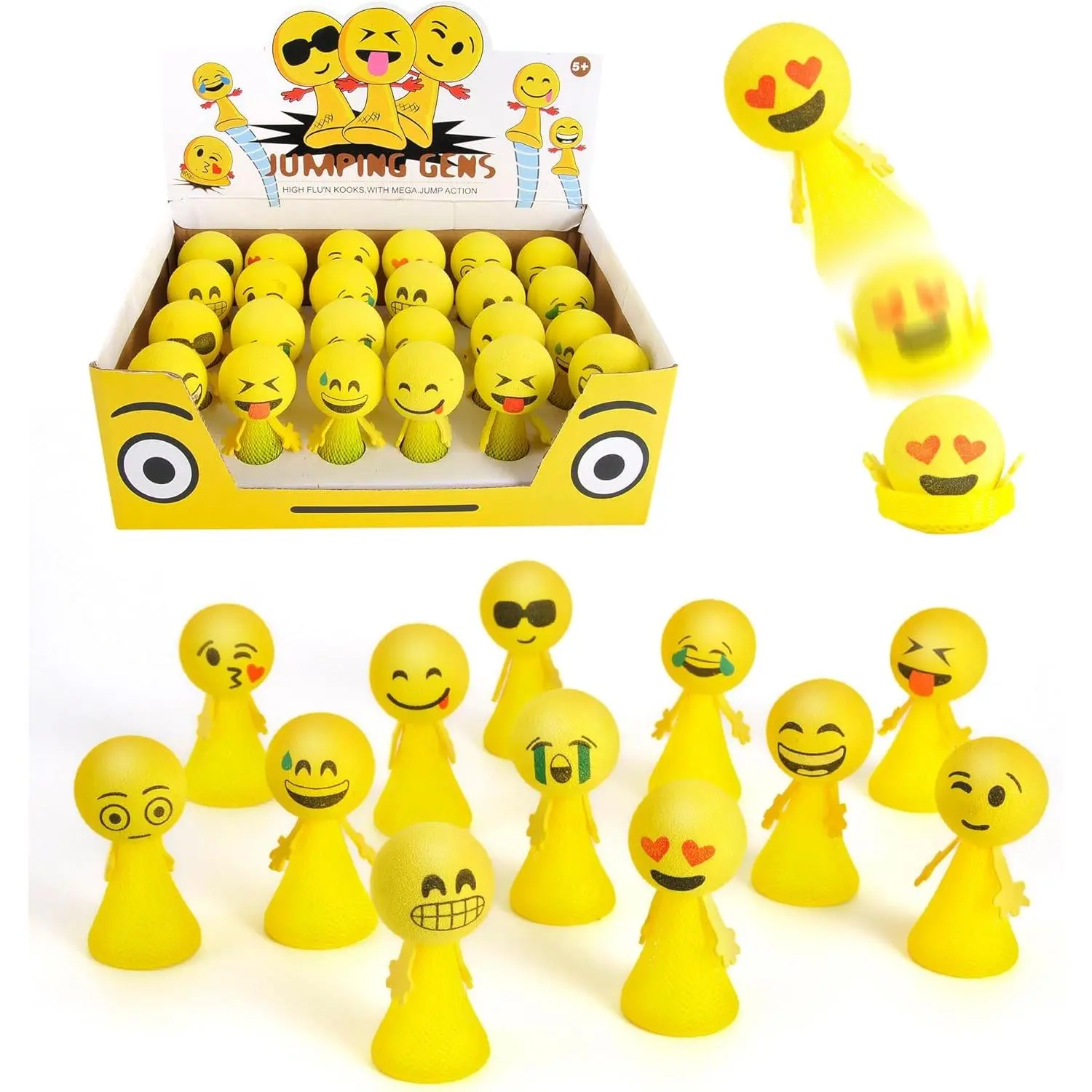 24 Pcs Jumping Emoticon Popper Toys Spring Launchers Party Favors for Kids Birthday Bulk Goodie Bag Stuffers Fillers School Prize for Kids Classroom Gift Bag Toys Emoji Pack Set