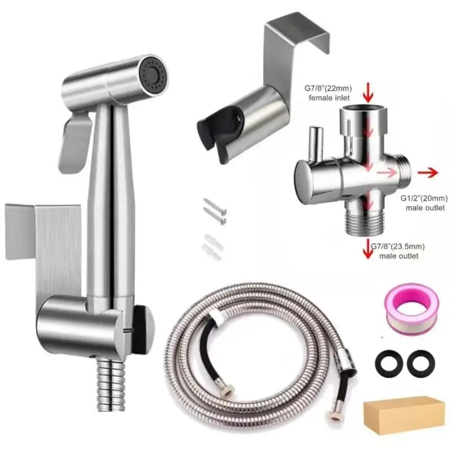 Bidet Sprayer for Toilet, Handheld Shower Kit, Easy-to-Install Toilet Handheld Set, Hand Held Stainless Steel with Adjustable Flow, Cloth Diaper Sprayer Shattaf